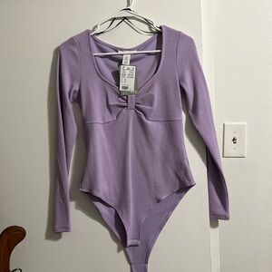 Purple bodysuit faux bow